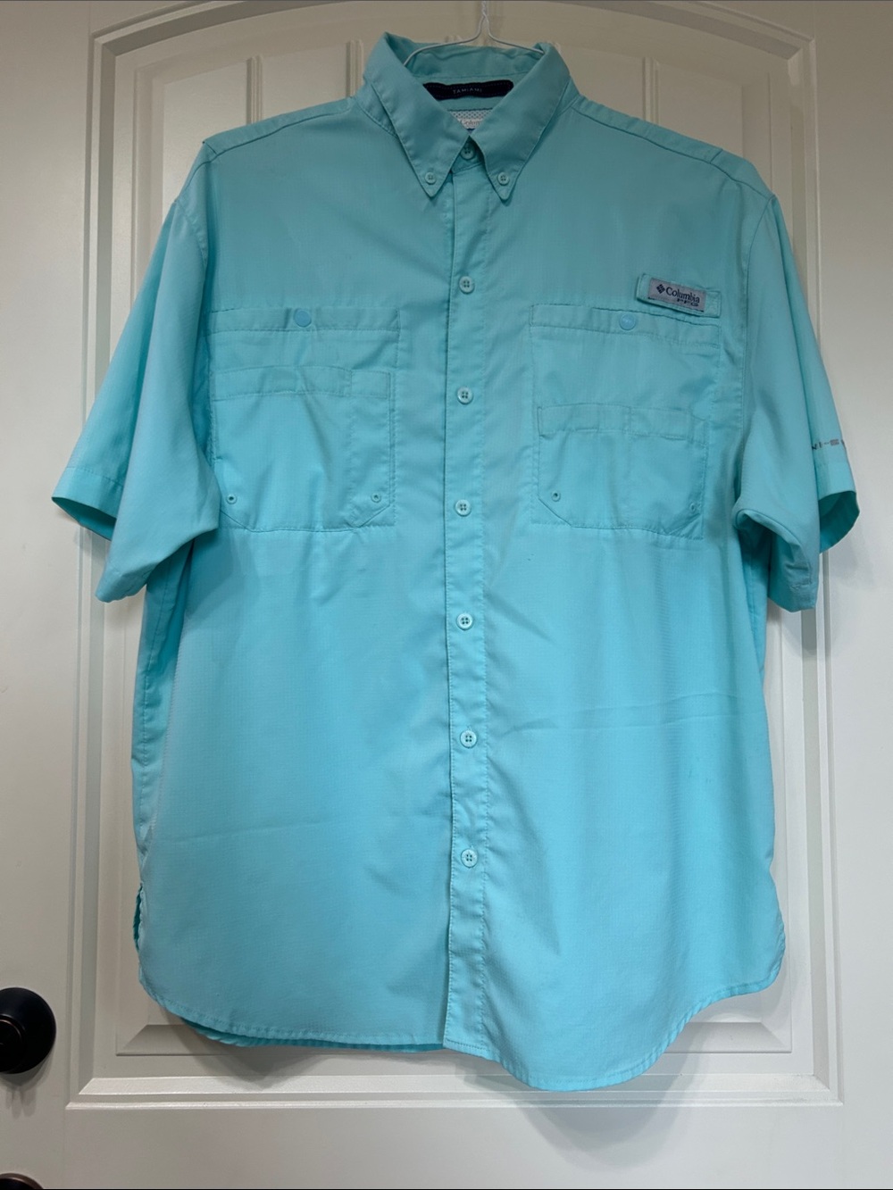 Columbia Men's Short-Sleeve Button-Down Shirt - Aqua Blue Size Medium